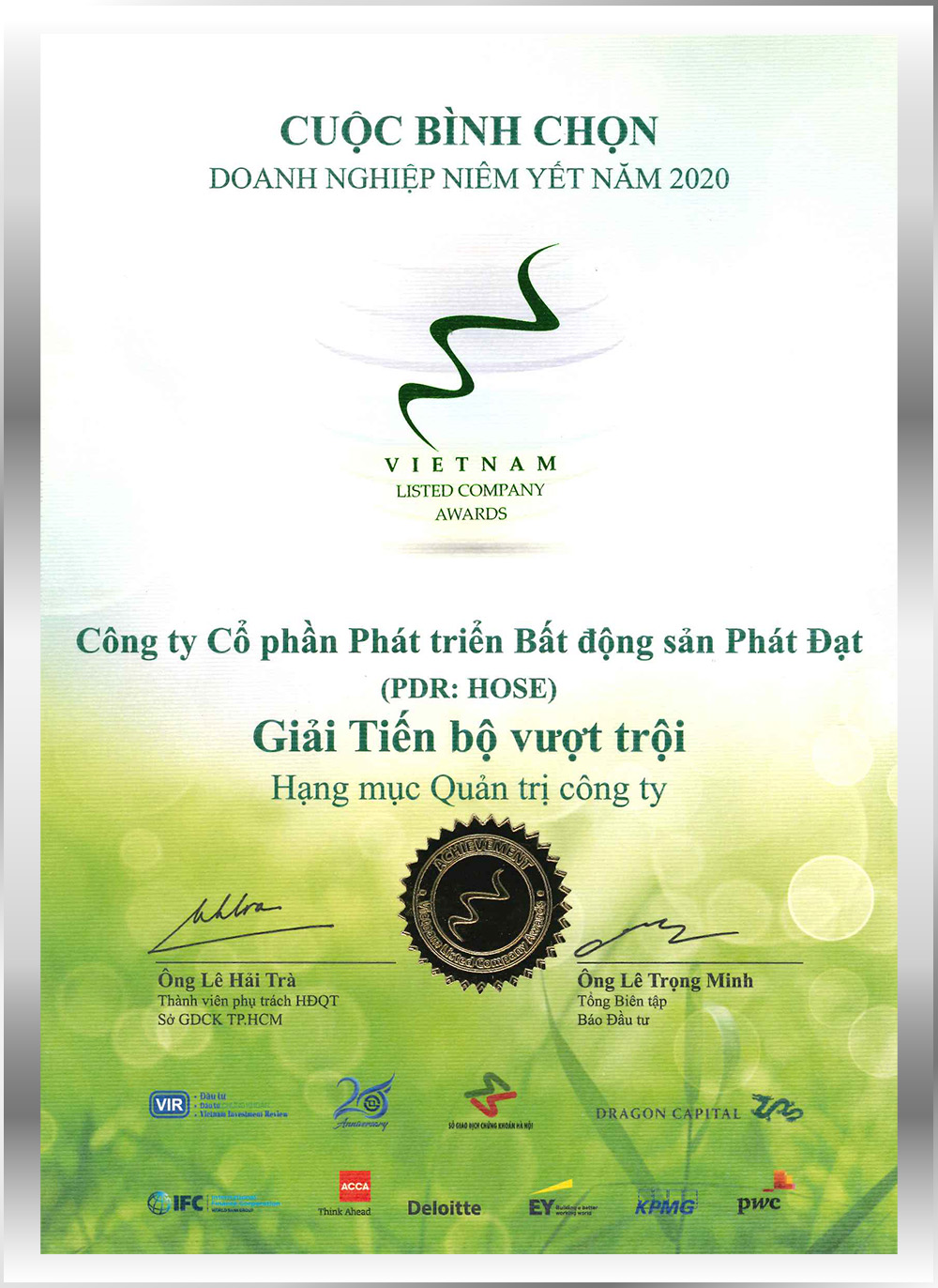GIẢI TIẾN BỘ VƯỢT TRỘI (HẠNG MỤC QUẢN TRỊ CÔNG TY)