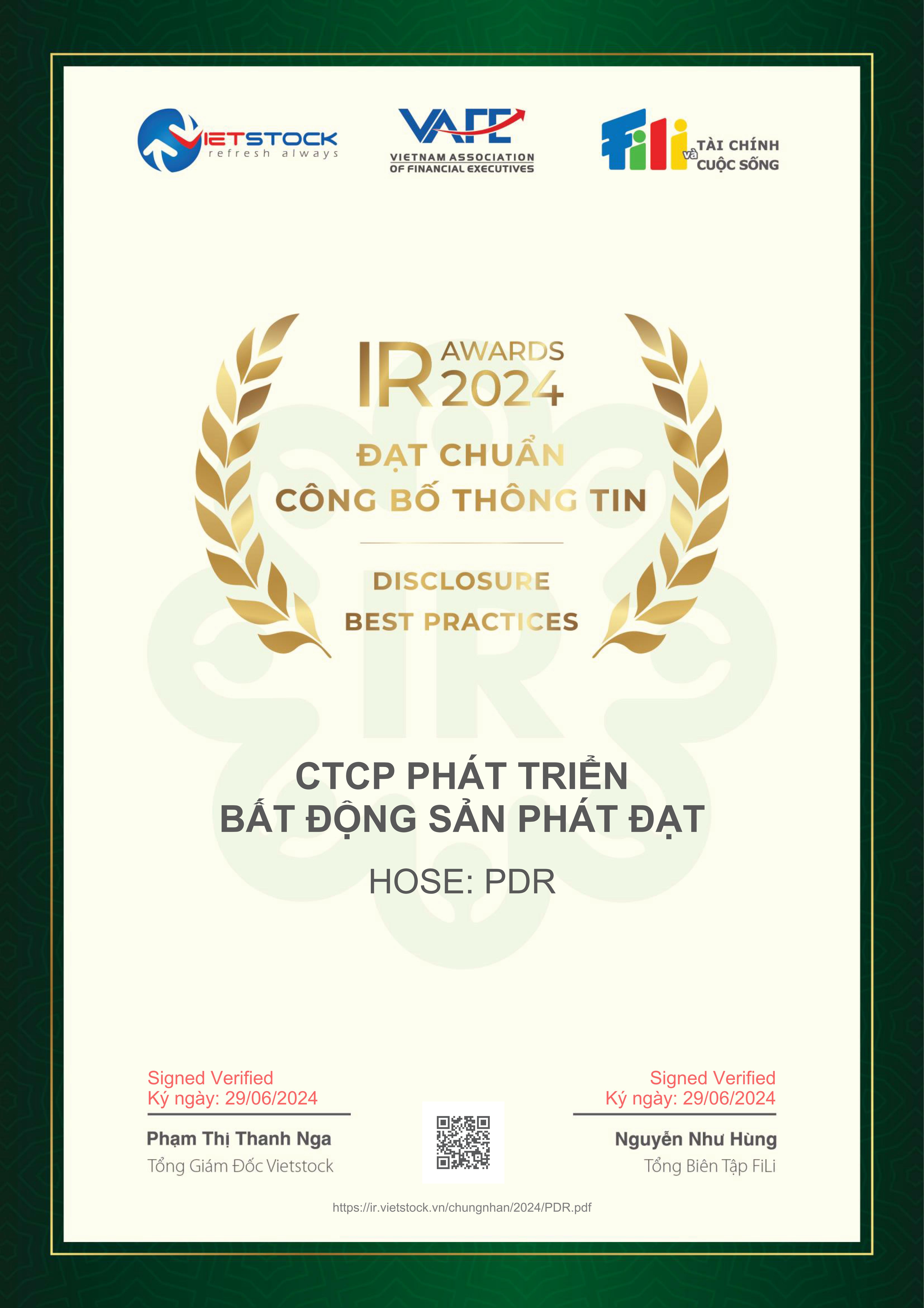 DOANH NGHIỆP ĐẠT CHUẨN CÔNG BỐ THÔNG TIN NĂM 2024