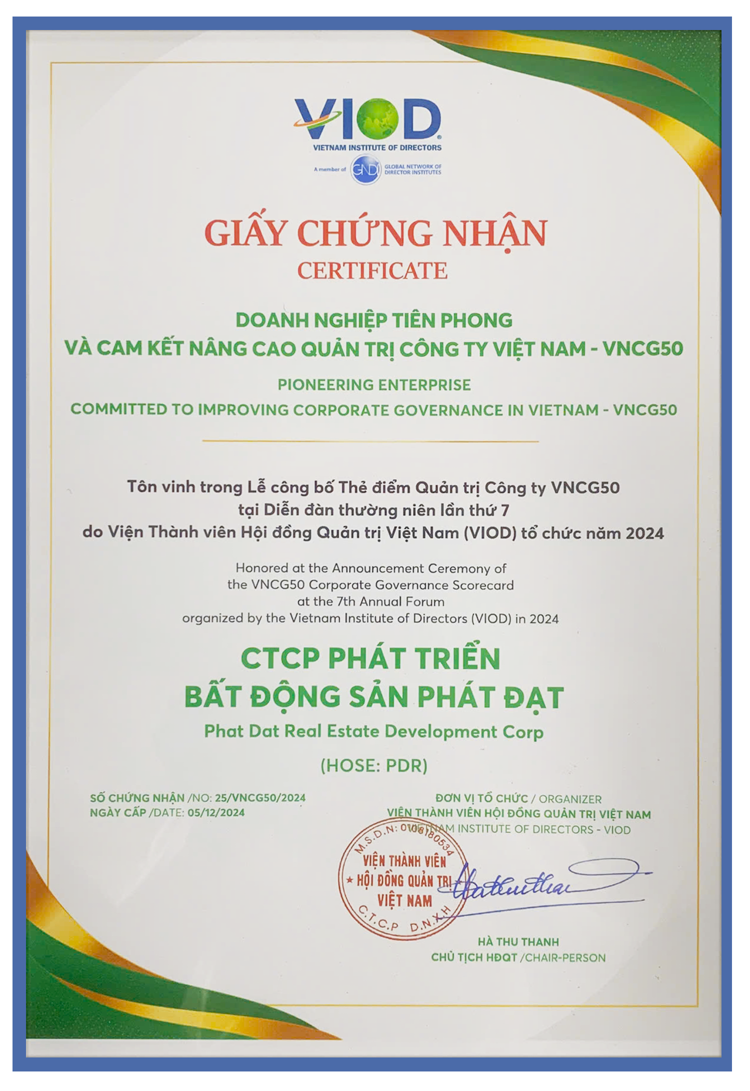 TOP 50 DOANH NGHIỆP THỰC HÀNH QUẢN TRỊ CÔNG TY TỐT NHẤT NĂM 2024