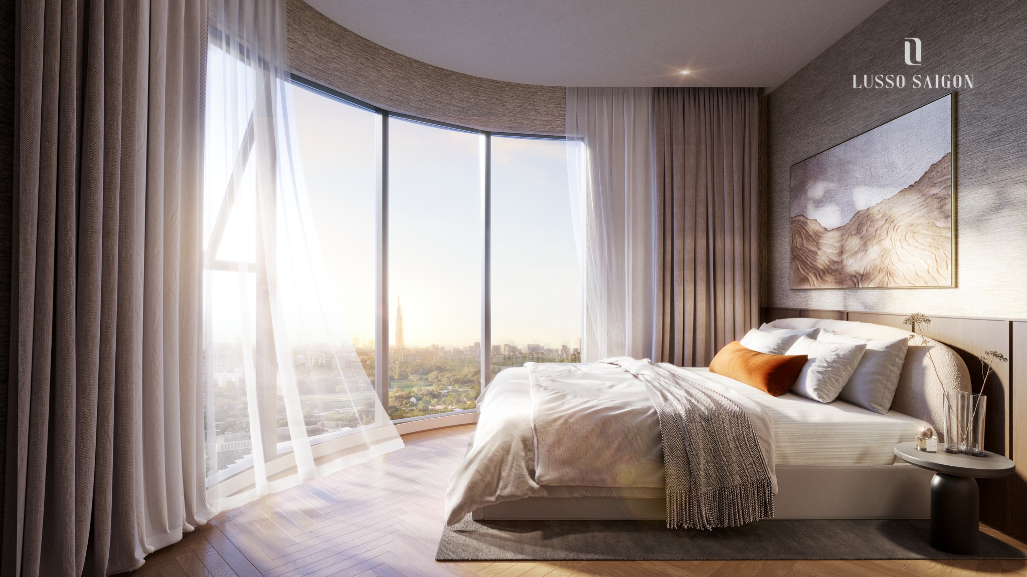 Thiết kế tạo tầm nhìn mở tại căn hộ ba phòng ngủ Lusso Saigon